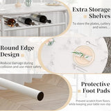 VECELO 3-Piece Dining Table Set for Kitchen Breakfast Nook, Faux Marbled Oval Tabletop and Metal Frame with Built-in Wine Rack, for Small Spaces, White VECELO