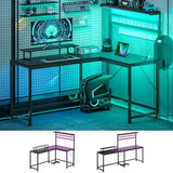 HOMCOM Gaming Desk, 62" L Shaped Desk with Power Outlets & LED Lights, 86" 2 Person Computer Table with Shelf & Rolling CPU Stand, Reversible Corner Office Table with Hutch, Black HOMCOM