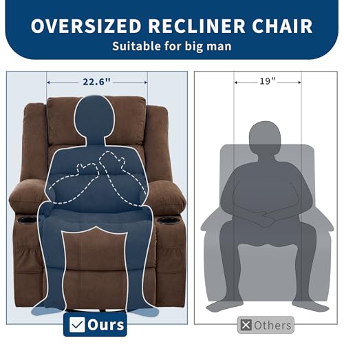 Rocking Recliner Chair for Adults Wide 360° Swivel Rocker Recliner with Cup Holder Nursery Glider with Upholstered Deep Seat Linen Lazy boy Chair for Living Room Browm