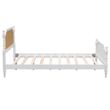 JOUUQZ Mid Century Style King Size Platform Bed with Rattan Headboard and Footboard,Solid Wood Foundation Bed Frame with Slat Wood Support,French Style,No Box Spring Needed (Antique White) JOUUQZ
