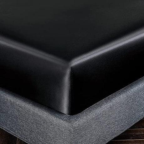 Homiest Black Satin Fitted Sheet Full Size Deep Pocket Luxury & Ultra Soft Bedding Single Bottom Bed Sheets Sold Separately Homiest