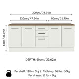Madesa Garage and Utility Room Storage Cabinet, 78 Inch Wooden Base Unit with 3 Drawers 4 Doors and Adjustable Feet, White Madesa