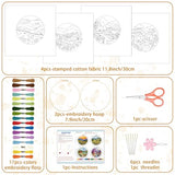BEUNITONE 4 Pack Beginner Embroidery Kit for Adults, Fairy Tale Nature Landscape Pre-Stamped Pattern Needlepoint Kits with Hoop, Tools & Instruction, Hand Embroidery Kits for Fabric and Home Decor