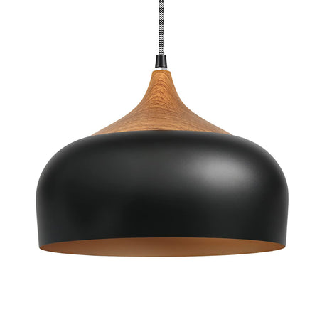 tomons Pendant Light Modern Lantern Lighting with LED Bulb, Wood Pattern Dome Minimalist Industrial Ceiling Hanging Lamp for Kitchen Island, Barn, Dining Room, Living Room, Bedroom - Black tomons