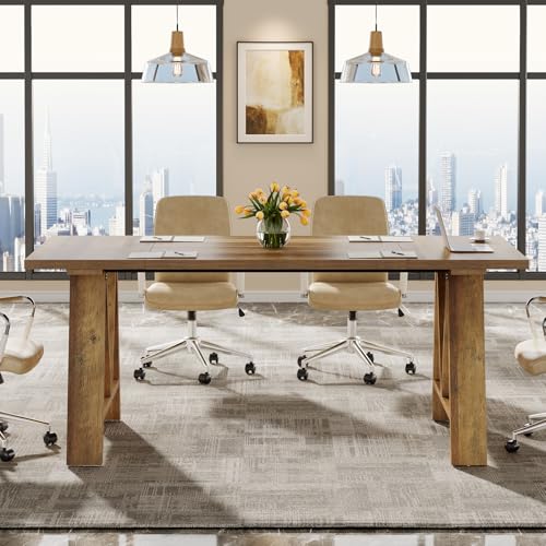 Tribesigns 5.3ft Conference Table for 4-6 People, Rectangular Conference Room Table with Sturdy Legs, Farmhouse Wooden Meeting Table for Office, Rustic Brown Tribesigns