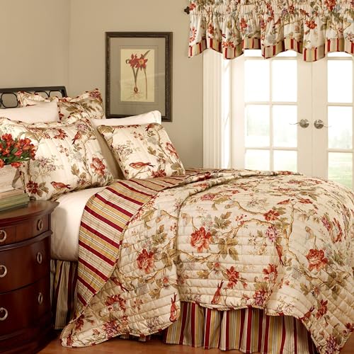 Waverly Charleston Chirp 3 Piece Quilt Set - 100% Cotton Light Weight Bedding with Bed Skirt & Pillow Shams - Twin Papaya Waverly