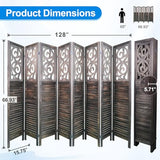 Grungis 8 Panel Room Divider 5.6FT Wood Carved Room Dividers, Folding Privacy Screens Portable Freestanding Partition Wall Dividers for Bedroom, Office, Rustic Brown Grungis