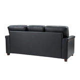 HULALA HOME Leather Sofa with Nailhead Trim & Wooden Legs, 77" Genuine Leather Classic 3-Seater Couch, Modern Upholstered Living Room Sofa for Bedroom Apartment, Black HULALA HOME
