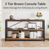 LVB Industrial Console Entryway Table, Metal Wood Rustic Sofa Table with Storage, Farmhouse 3 Tier Shelf Long Hallway Foyer Entry Tables Behind Couch for Home Living Room Entryway, Rustic Brown, 55 In LVB
