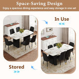 Ebullient White Marble Dining Table Set for 6, 67'' Modern Oval Dining Table and Chairs Set, 7 Piece Kitchen Table Set with 3.5'' Thick Marble-Patterned Top and Matte Black Column Legs Ebullient