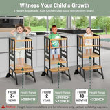 COSYLAND Toddler Standing Tower - Adjustable Height Toddler Kitchen Stool Helper - Kids Kitchen Step Stool for Learning with Removable Safety Railing Black&Natural COSYLAND