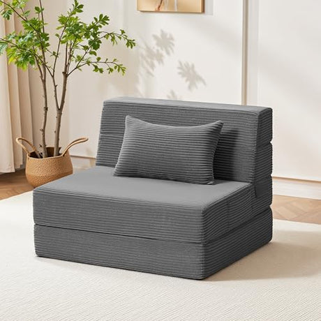 Youzi Folding Sofa Bed Convertible Sleeper Chair with Pillow, 4-in-1 Foldable Mattress Futon Couch Bed to Lounge Chair for Living Room, Bedroom, Dorm & Guest, Washable Cover, Dark Gray, Single Youzi