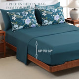 Anibedding 7Pieces Floral King Size Comforter Set, Garden Plant Flower Style Bed in a Bag Blue Bedding Comforter Set with Pillow Case for Bedroom Anibedding