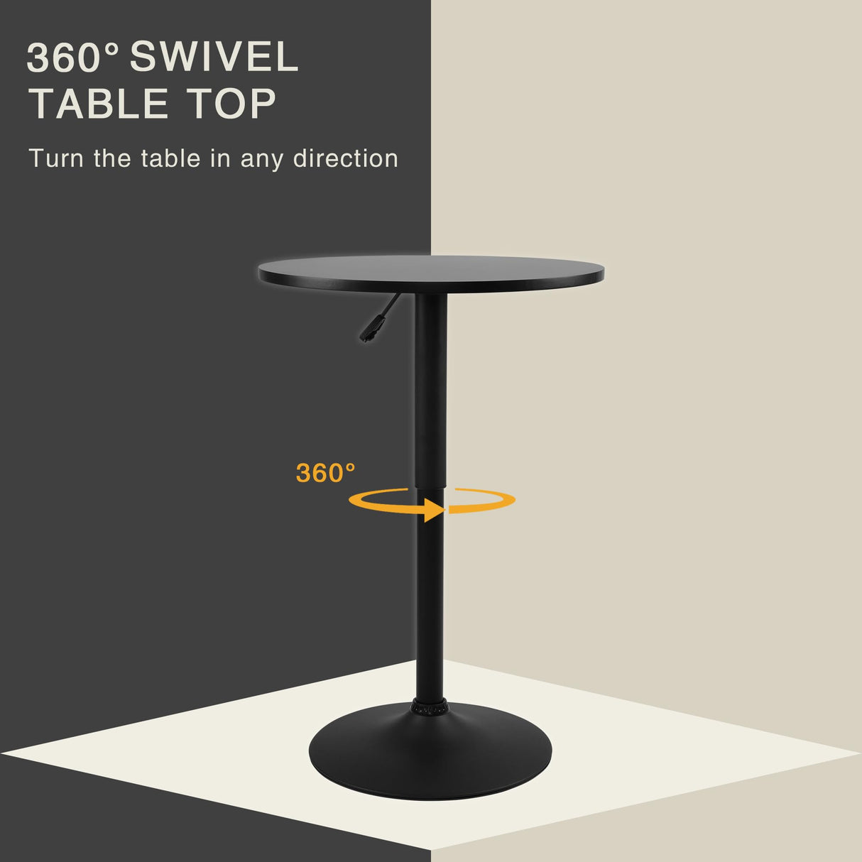 NOBPEINT Round Pub Table, Height Adjustable Bar Table 25-35 inches, 360 Swivel Black Table Top, with Black Chassis NOBPEINT