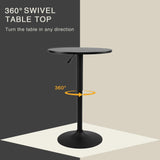 NOBPEINT Round Pub Table, Height Adjustable Bar Table 25-35 inches, 360 Swivel Black Table Top, with Black Chassis NOBPEINT