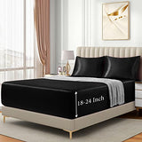 VACVELT 3pcs Extra Deep Pocket Satin Fitted Sheet Set Queen Bed Set, Black Bottom Sheet Fit 18-24 Inch Deep Pocket Mattress, Silky Bedding Set Soft & Ultra Deep Fitted Sheet & 2 Pillowcase VACVELT