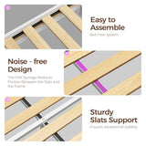 Rolanstar Bed Frame Twin Size with Charging Station, Bookcase Headboard Bed with LED Light and Sliding Doors, Platform Bed with Wooden Slats, No Box Spring Needed, Noise Free, White Rolanstar