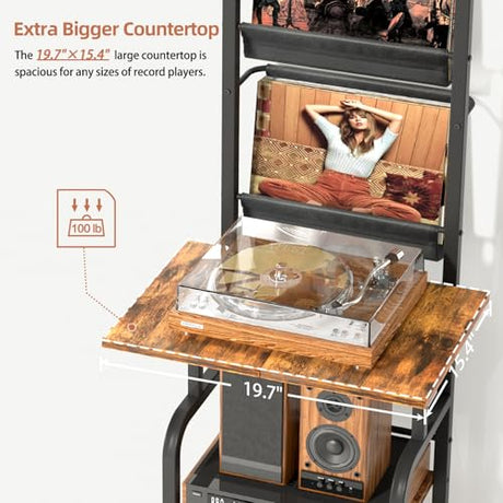 Record Player Stand with Vinyl Storage, Record Player Table with Vinyl Record Storage up to 250 Albums, Turntable Stand with Record Holder Display Shelf, Record Player Cabinet Organizer Rack Tewinko