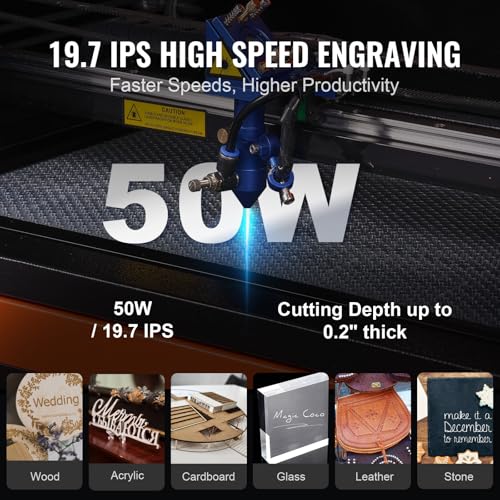 VEVOR 50W CO2 Laser Engraver, 12 x 20 in, 19.7 IPS Laser Cutter Machine with 2-Way Pass Air Assist, Compatible with LightBurn, CorelDRAW, AutoCAD, Windows, Mac OS, Linux, for Wood Acrylic Fabric More VEVOR