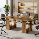 Tribesigns 63 inch Conference Table with 4 Shelves, Rectangular Meeting Table for Office, Large Sturdy Business Desk, Seminar Tables for 6-8 People (1, Brown) Tribesigns