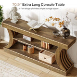 Tribesigns 70.9-Inch Long Farmhouse Entryway Console Table with Storage, 3-Tier Wooden Couch Table Behind Sofa, for Entry, Entrance, Hallway, Foyer, Living Room, Rustic Brown Tribesigns