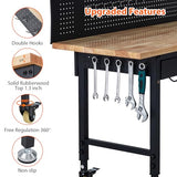 ACONEE 60" Adjustable Workbench with Drawer Storage, Heavy-Duty Worktable with Pegboard & Power Outlet, Solid Steel Frame, 2000LBs Load Capacity Rubber Wood Top Workbench for Garage, Office, Workshop ACONEE