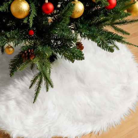 Christmas Tree Skirt 36 Inch White Plush Fur–Soft Fluffy Xmas Tree Skirt for Holiday Decoration, Luxury Snowy White Christmas Decor for Home, Party, New Year, Winter Wonderland (Round) kelongn