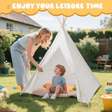 4 Pack Teepee Tent for Kids [Thickened] with Light String and Inflatable Airbed, Slumber Party Tents, Sleepover Tents Party for Girls Boys Indoor Outdoor (White) WOUDY