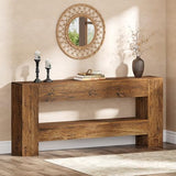 TRIBEWOOD Solid Wood Console Table, 63-Inch Farmhouse Entryway Table with 2-Tier Storage Shelf, Rustic Wooden Narrow Long Sofa Table Behind Couch for Entryway, Hallway, Foyer, Living Room, Brown TRIBEWOOD