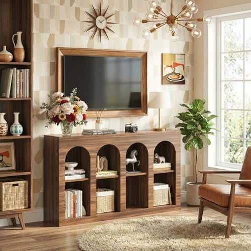 LIKEMET 55" Arched Console Table, Mid Century Modern Entryway Table with 4 Tier Display for Entryway, Living Room, Entrance, Hallway, Foyer and Front Door LIKEMET