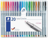 STAEDTLER Triplus Fineliner Pens Set (20 Pack) - 20 Vibrant Colors, 0.3mm Metal-Clad Tip, Ergonomic Triangular Barrel, Standing Easel Case STAEDTLER