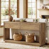 Tribesigns 63" Console Table with 2 Drawers, Farmhouse Entryway Table with Open Storage Shelf, Wooden Sofa Console Behind the Couch for Living Room, Hallway, Foyer, Brown Tribesigns