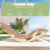 Tangkula Outdoor Double Chaise Lounge Chair, Acacia Wood Rocking Sunbed with Slatted Backrest and Seat, Wooden Loveseat Rocker for Patio, Garden and Poolside