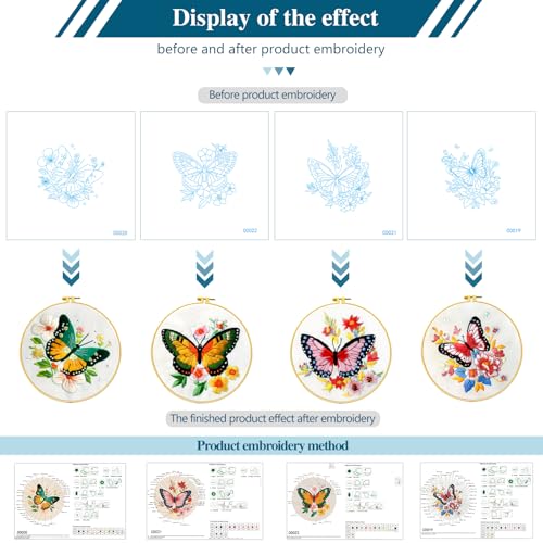 Zhenqing Butterfly Embroidery Kit 11.4x11.4 Inch - Complete Embroidery Set with Fabric, Threads, Needles & Hoop - Beginner-Friendly DIY Craft Kit for Adults (C0040)