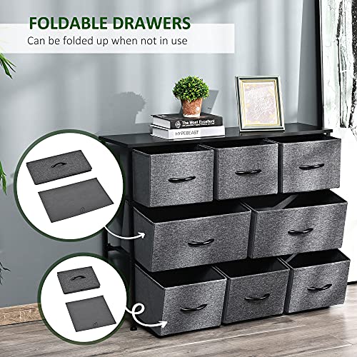 HOMCOM 8-Drawer Dresser, 3-Tier Fabric Chest of Drawers, Storage Tower Organizer Unit with Steel Frame for Bedroom, Hallway, Dark Gray - WoodArtSupply