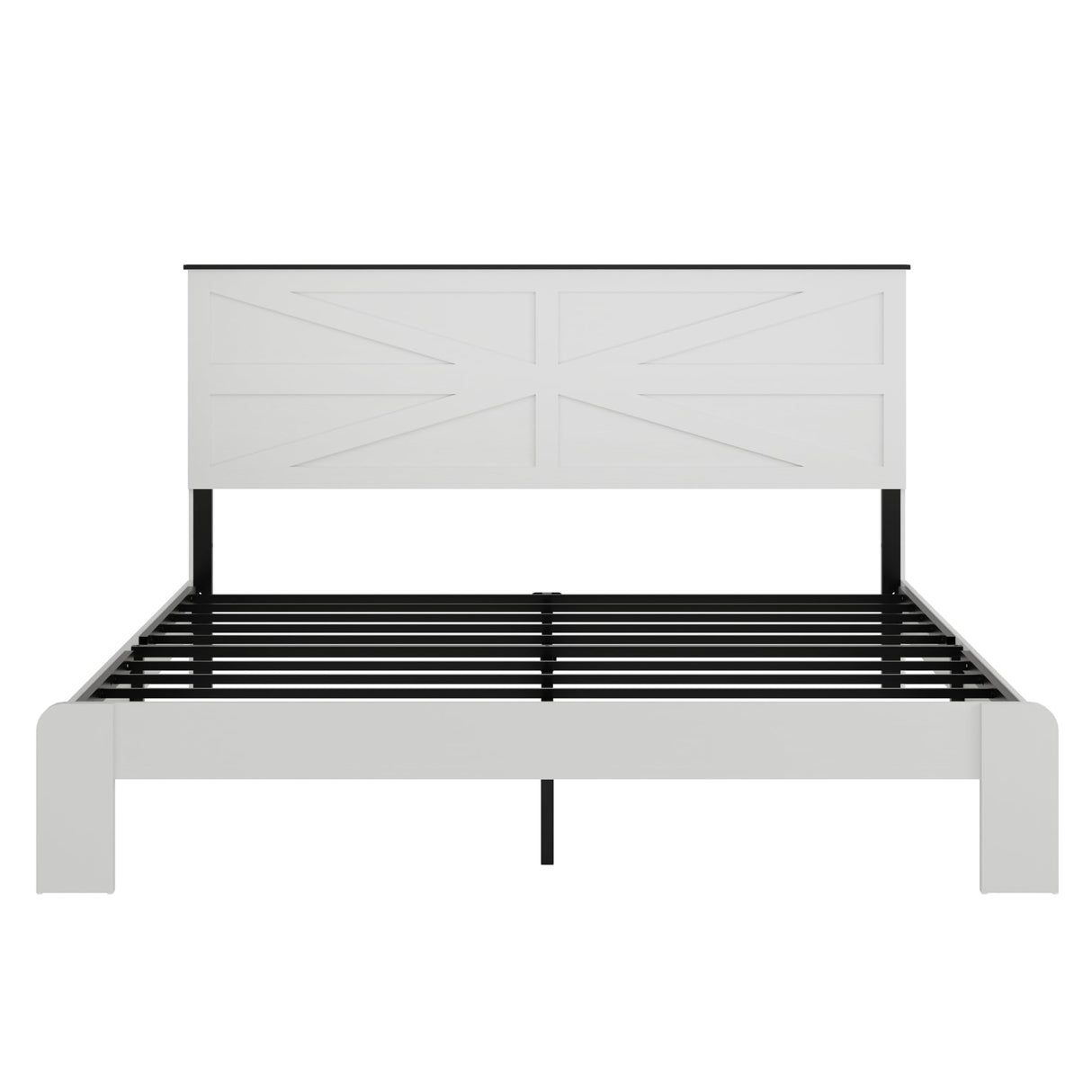 madeslves Farmhouse King Size Wooden Bed Frame with Headboard, Boho Platform Bedframe, Sturdy Metal Slats Support, No Box Spring Needed, Noisy Free, Easy Assembly, White madeslves