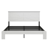 madeslves Farmhouse King Size Wooden Bed Frame with Headboard, Boho Platform Bedframe, Sturdy Metal Slats Support, No Box Spring Needed, Noisy Free, Easy Assembly, White madeslves
