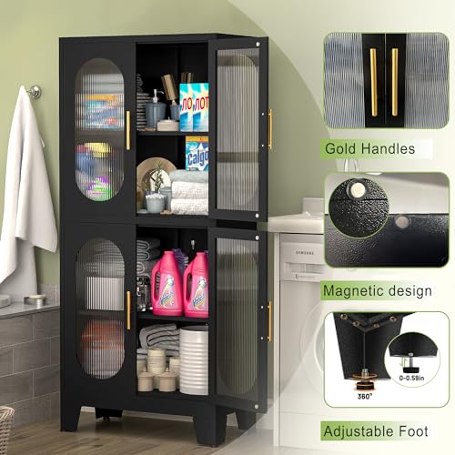 Winiowa 61" Black Metal Pantry Cabinet with Adjustable Shelves and Acrylic Glass Doors - WoodArtSupply