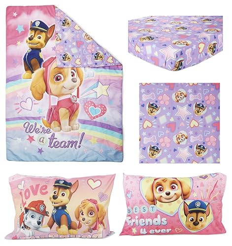 Paw Patrol Skye We're A Team 4 Piece Toddler Bedding Set - Includes Comforter, Sheet Set - Fitted + Top Sheet + Reversible Pillow Case for Girls Bed, Pink Paw Patrol