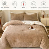 tohrisa Seashell Jacquard Sherpa Comforter Set Warm Cozy Premium Bedding 3 Pieces, King Size Geometric Pattern Quilt Comforter with 2 Pillowcases(104"X90" Beige) tohrisa