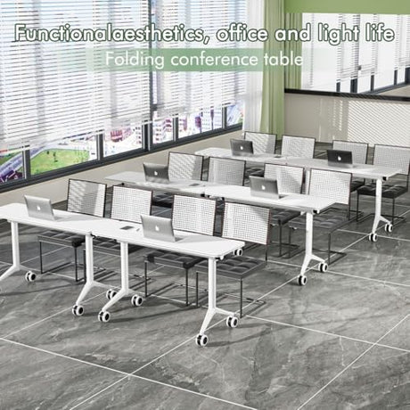 OOFAYBILL 4 Pack 55" Foldable Conference Table with Wheels & Flip Top - Commercial Mobile Meeting Table for Office Training Seminar, Space-Saving Design, Easy Folding Classroom Table OOFAYBILL