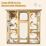 Grepatio Cat Enclosure Large Outdoor Catio Wooden Cat House with Weatherproof, Cat Cage Condo Indoor Playpen with Platform and Small House (Natural) Grepatio