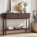 LINSY HOME Fluted Console Table, Mid-Century Modern Entryway Cabinet with Sliding Tambour Doors, Narrow Long Sofa Table, Behind-The-Couch Table for Living Room, Hallway (Brown Oak) LINSY HOME