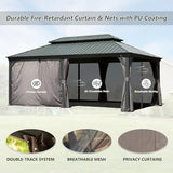 Domi 12x18FT Hardtop Gazebo, Aluminum Outdoor Gazebo with Galvanized Steel Double Roof Canopy, Drainage Gutters, Curtain and Netting, Metal Gazebo Pavilion for Party, Wedding, Dining domi outdoor living