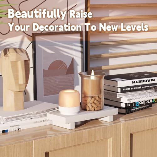 Greatseas Bathroom Tray Bathroom Decor, Small Bathroom Counter Organizer Wood Pedestal Stand, White Wood Tray for Kitchen Sink Vanity Countertop, Dish Soap Holder Display Risers 8.7" x 3.5" x 1.6" Greatseas