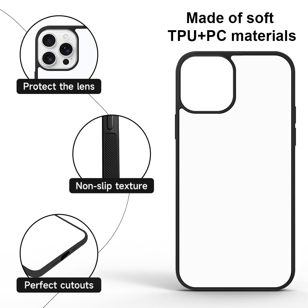 FOQENCCI 5 Piece Sublimation Phone Case Compatible for iPhone 16 Pro Max Sublimation Blank Case Soft Rubber + Hard PC Blank Printable DIY Aluminum Anti-Slip Shockproof Custom Protective Cover 6.9 inch FOQENCCI