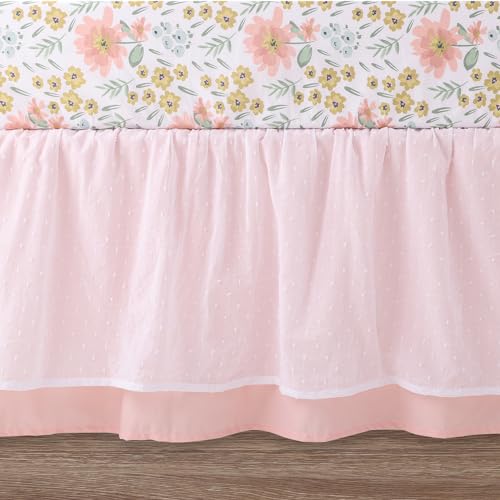 The Peanutshell 4 Piece Organic Cotton Baby Crib Bedding Set for Girls - Newborn, Infant & Toddler Nursery Bed Set Decor with Two Crib Sheets, Dust Ruffle Comforter - Wildflower The Peanutshell