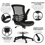 Flash Furniture Kelista Mid-Back Swivel Office Chair with Adjustable LeatherSoft Seat Height, Ergonomic Mesh Chair with Flip-Up Arms, Black Flash Furniture