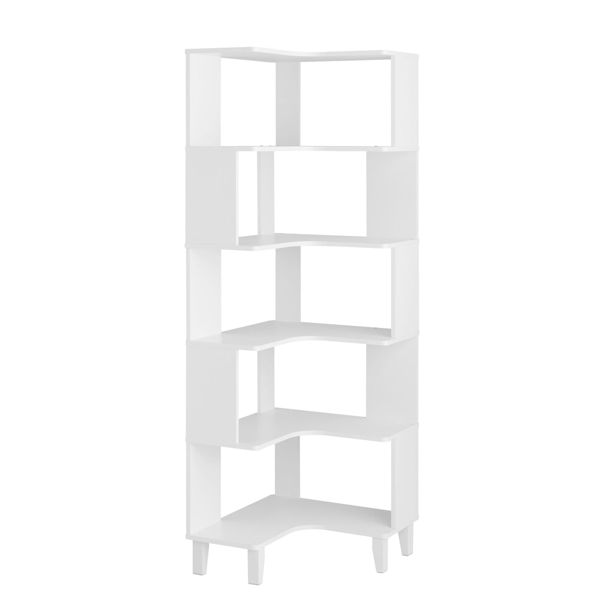 Prepac Nordik 6-Tier White Modern Mid Century Corner Bookcase, 71.5" Extra Tall White Corner Shelf with Storage, Multifunctional Freestanding Bookshelf for Home Office, Living Room, Bedroom Prepac