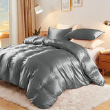 Vonty 3-Piece Silky Satin Duvet Cover Set King Size Duvet Cover, Organic Natural 400TC Grey Duvet Cover Set - Luxury & Sexy Bedding Duvet Covers with Zipper Closure(No Comforter) Vonty